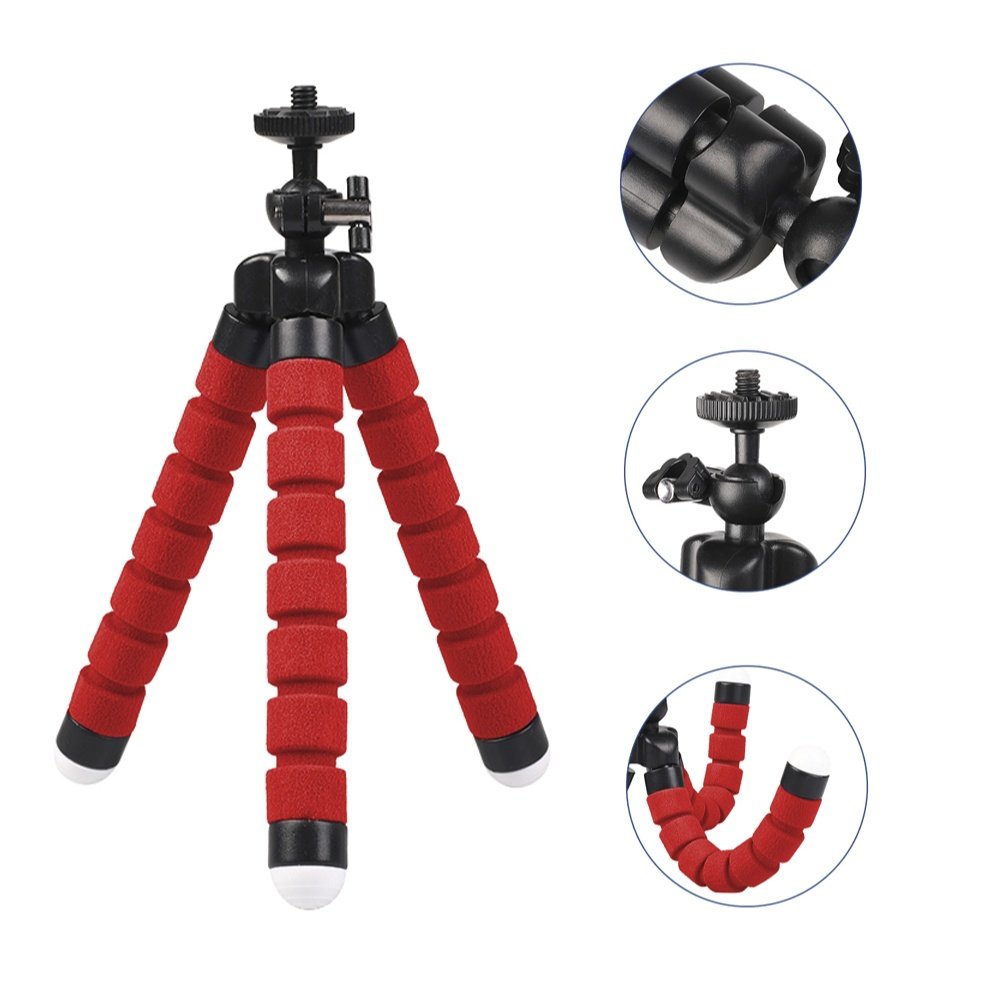 Flexible Small Octopus Mount Mini Tripod Bluetooth Remote Stand Holder I Phone - Red image