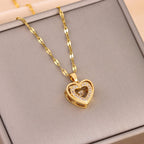 Double-layer Love Necklace With Rhinestones Titanium Steel Pendant Fashion Jewelry Woman Valentines Day Gift image 0