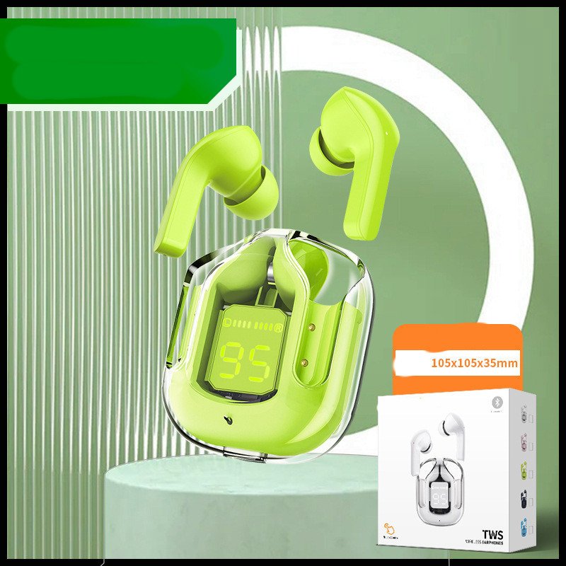 New Mini Transparent Wireless Bluetooth Headset Digital Display ENC Noise Reduction True Wireless Sports Music - Small square box green image