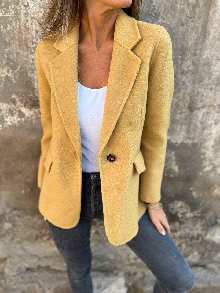 Ins Button Lapel Short Blazer Winter Fashion Commuter Jacket Outwear Women's Clothing - Yellow, XL image