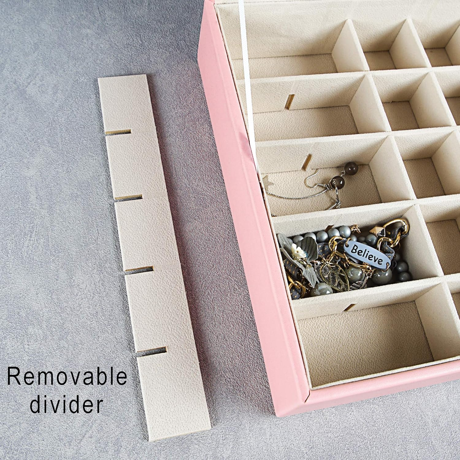 Earring Organizer Classic Jewelry Box 50 Slots Double Layer Jewelry Storage Case with 6 Necklace Hook and Bracelet Pocket(Pink) image 4