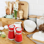 4 Ounces Red Salt and Pepper Shakers Set, Elegant Stainless Steel with Glass Bottom image 5