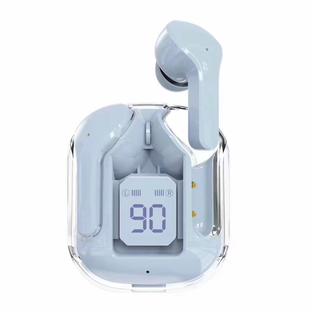 New Mini Transparent Wireless Bluetooth Headset Digital Display ENC Noise Reduction True Wireless Sports Music - Blue Extra Long Range image