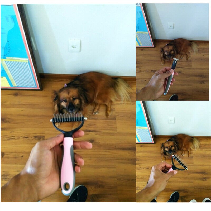 Grooming Brush For Pet Dog Cat Deshedding Tool Rake Comb Fur Remover Reduce 2-Side Dematting Tool For Dogs Cats Pets Grooming Brush Double Sided Shedding And Dematting Undercoat Rake Hair Removal Comb image 1