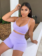 Women Seamless Yoga Set 2 Piece Workout Sport Bra with High Waist Shorts Legging Outfit Tracksuit. image 4