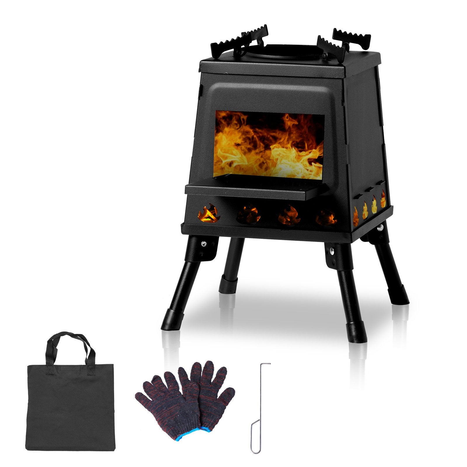 Wrought Iron Panel 27x27x34cm Black Detachable Piece Portable Camping Stove - Black image