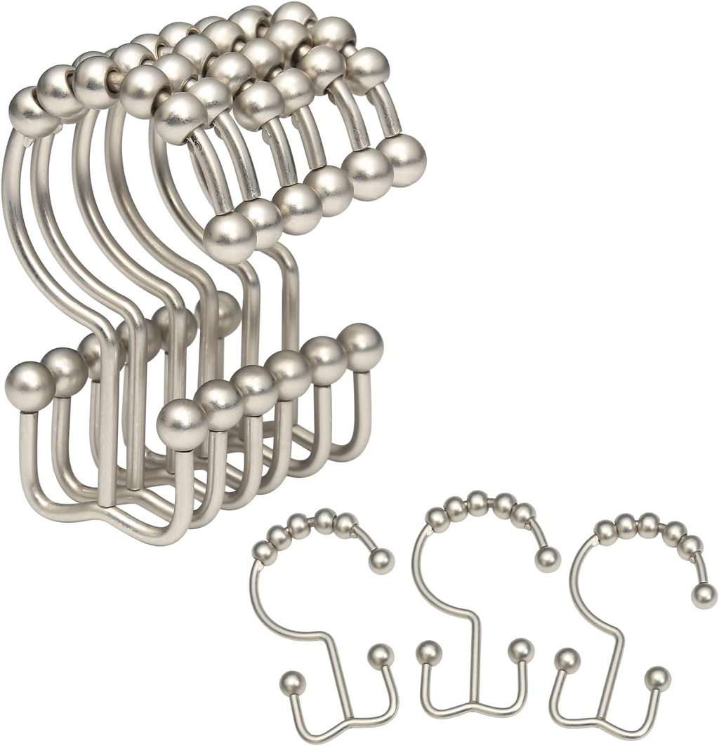 Shower Curtain Rings,  Shower Curtain Hooks, Rust-Resistant Metal Shower Hooks for Curtain, Double Glide Shower Curtain Hooks for Bathroom Shower Curtain &amp; Shower Liner, Set of 12, Matte Nickel… image 0