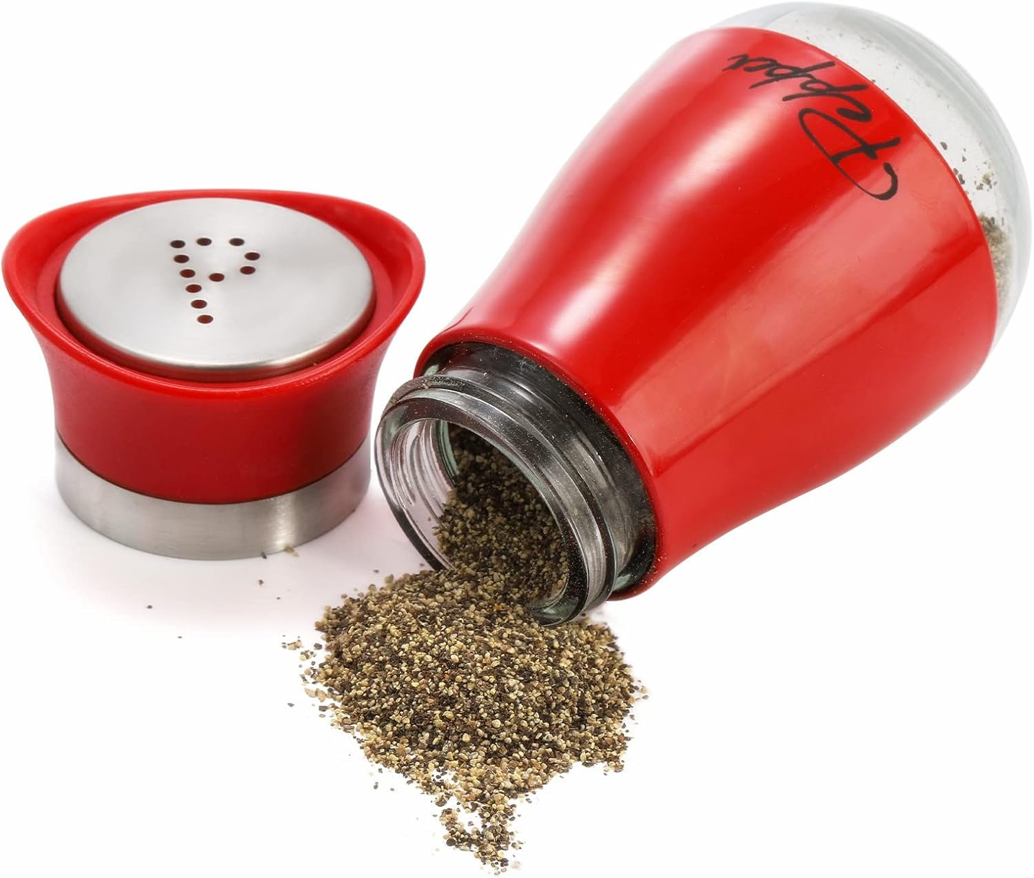 4 Ounces Red Salt and Pepper Shakers Set, Elegant Stainless Steel with Glass Bottom image 2