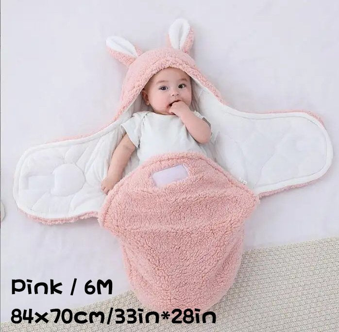 Super Soft Baby Sleeping Bag Fluffy Fleece Newborn Blanket Swaddle Blankets, Unisex Baby Wrap For Newborn Baby Boys Girls With Head-Protecting &amp; Head-Supporting Function, Wearable Swaddle Sleep Sack - Pink, 6M image