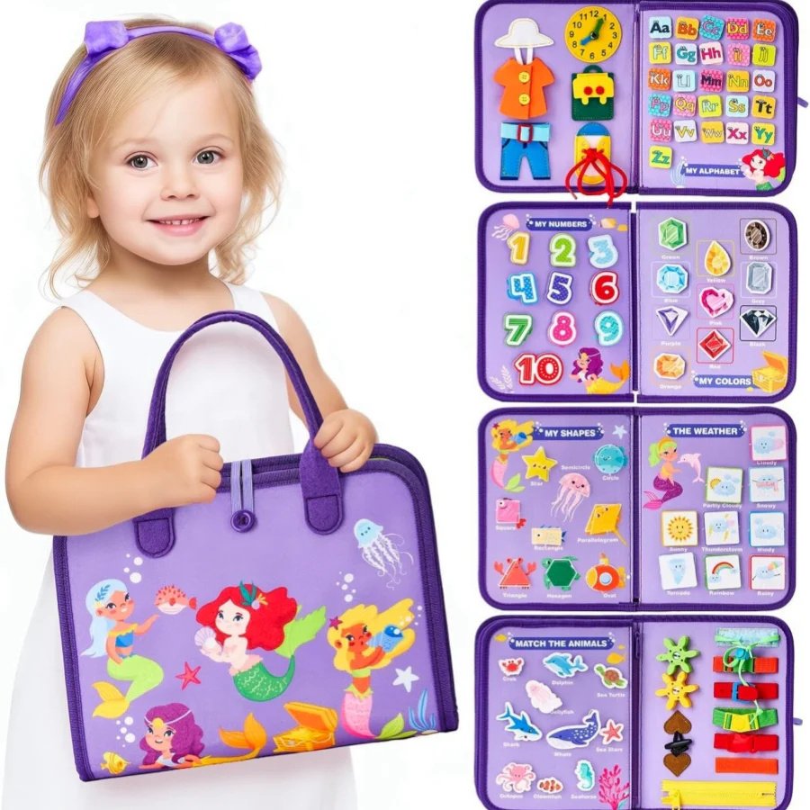 New Busy Book Children's Busy Board Dressing And Buttoning Learning Baby Early Education Preschool Sensory Learning Toy - Purple image