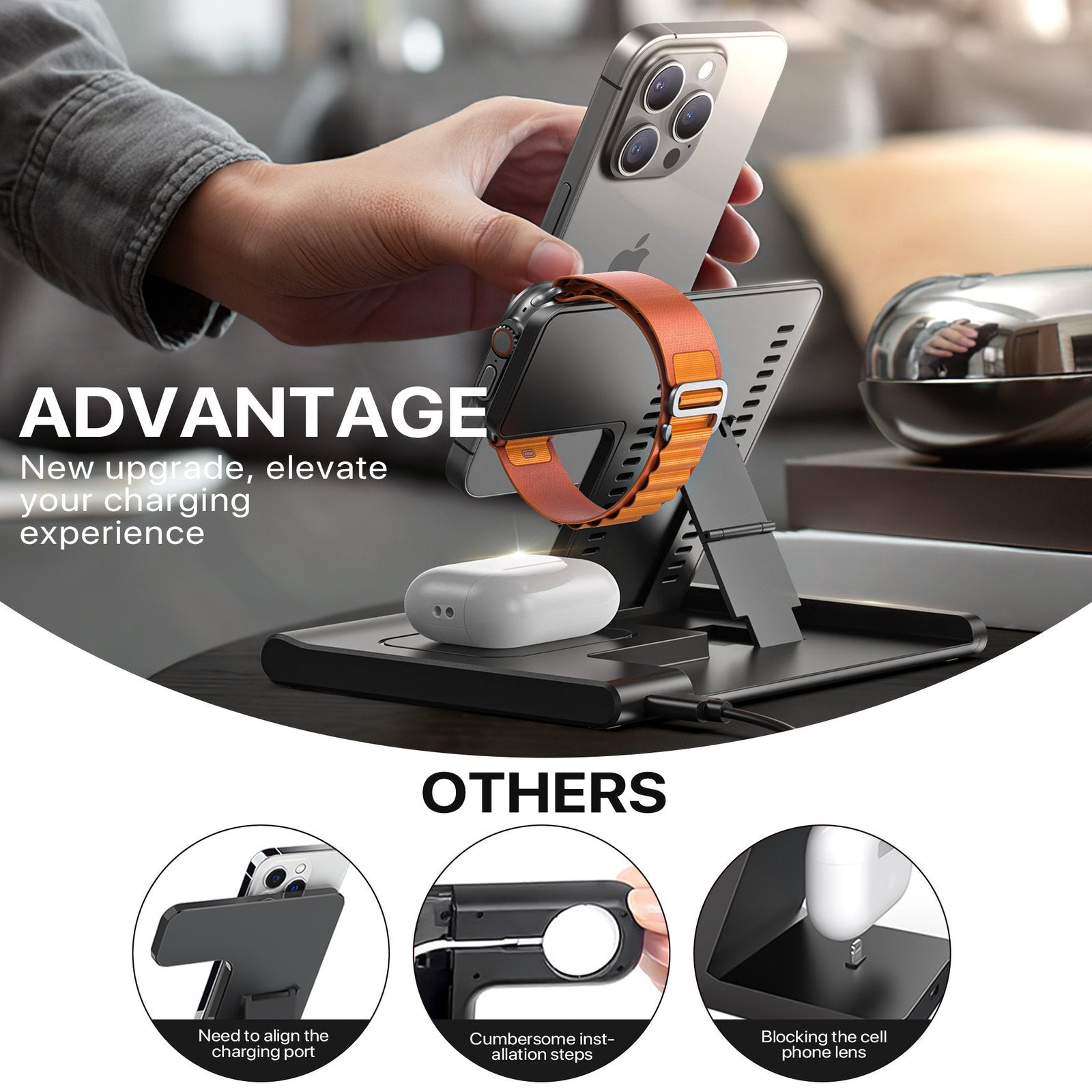 3 In 1 Wireless Charging Sation For Multiple Devices 15W Fast Charging Stand image 3