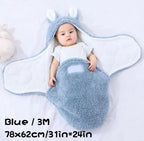 Super Soft Baby Sleeping Bag Fluffy Fleece Newborn Blanket Swaddle Blankets, Unisex Baby Wrap For Newborn Baby Boys Girls With Head-Protecting &amp; Head-Supporting Function, Wearable Swaddle Sleep Sack - Blue, 3M image
