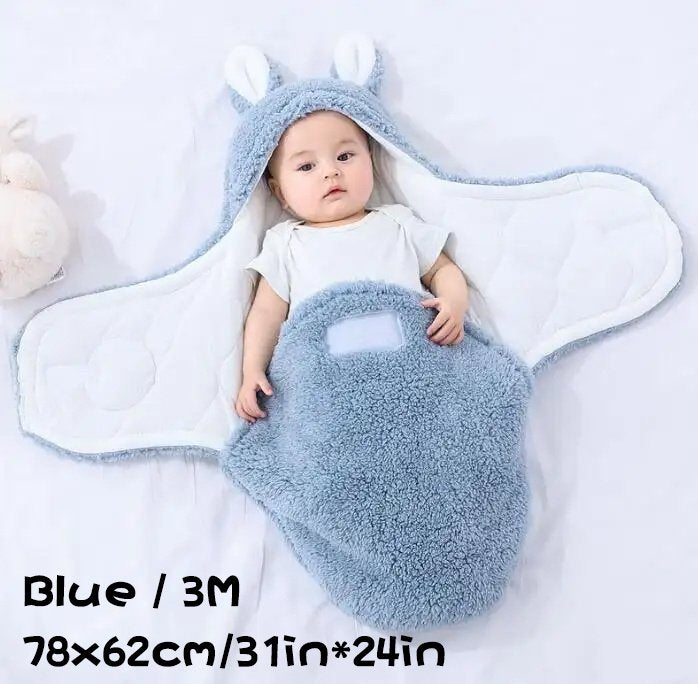 Super Soft Baby Sleeping Bag Fluffy Fleece Newborn Blanket Swaddle Blankets, Unisex Baby Wrap For Newborn Baby Boys Girls With Head-Protecting &amp; Head-Supporting Function, Wearable Swaddle Sleep Sack - Blue, 3M image