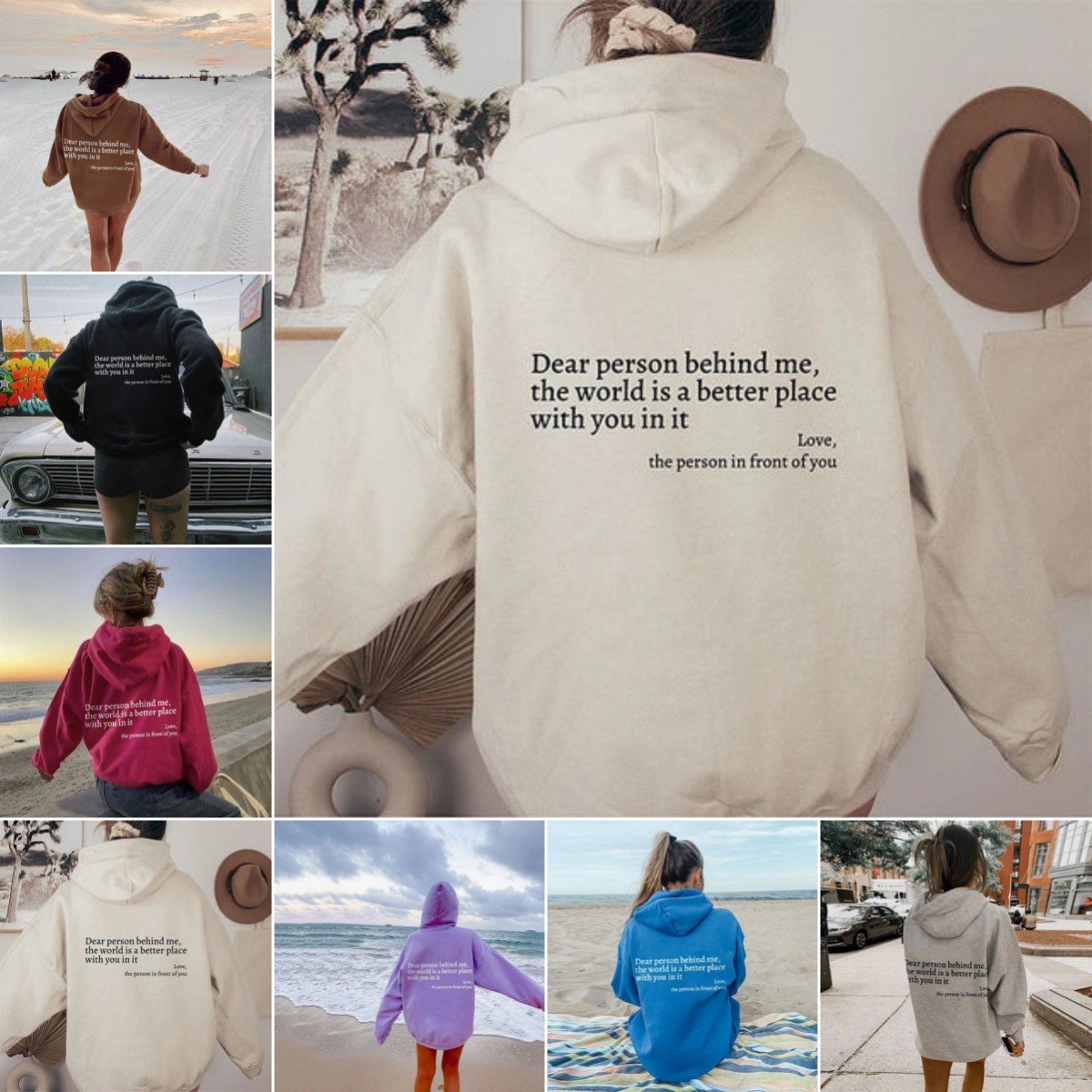Dear Person Behind Me,the World Is A Better Place,with You In It,love,the Person In Front Of You,Women's Plush Letter Printed Kangaroo Pocket Drawstring Printed Hoodie Unisex Trendy Hoodies image 0