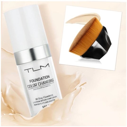 Temperature Liquid Foundation Concealer Portable Natural Color  Makeup Foundation BB Concealer - 1 black Brush Set image