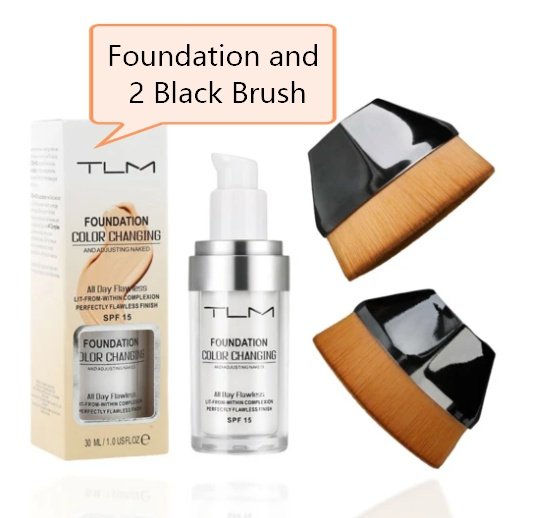 Temperature Liquid Foundation Concealer Portable Natural Color  Makeup Foundation BB Concealer - 2 Black Brush Set image