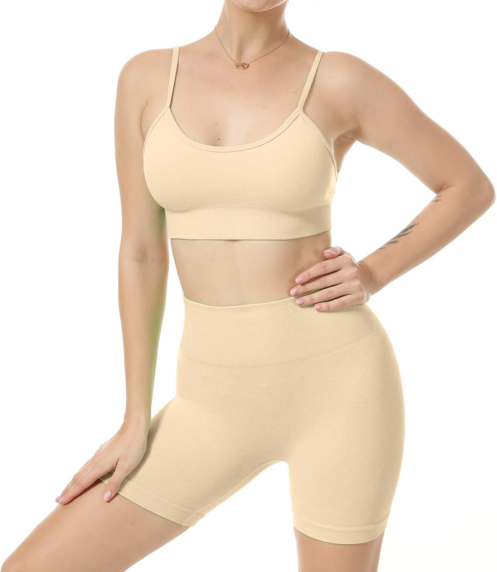 Women Seamless Yoga Set 2 Piece Workout Sport Bra with High Waist Shorts Legging Outfit Tracksuit. image 1