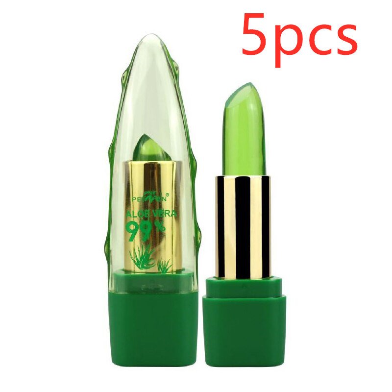 Aloe Vera Gel Color Changing Lipstick Gloss  Moisturizer Anti-drying Desalination Fine-grain Lip Blam Care - 5PCS image