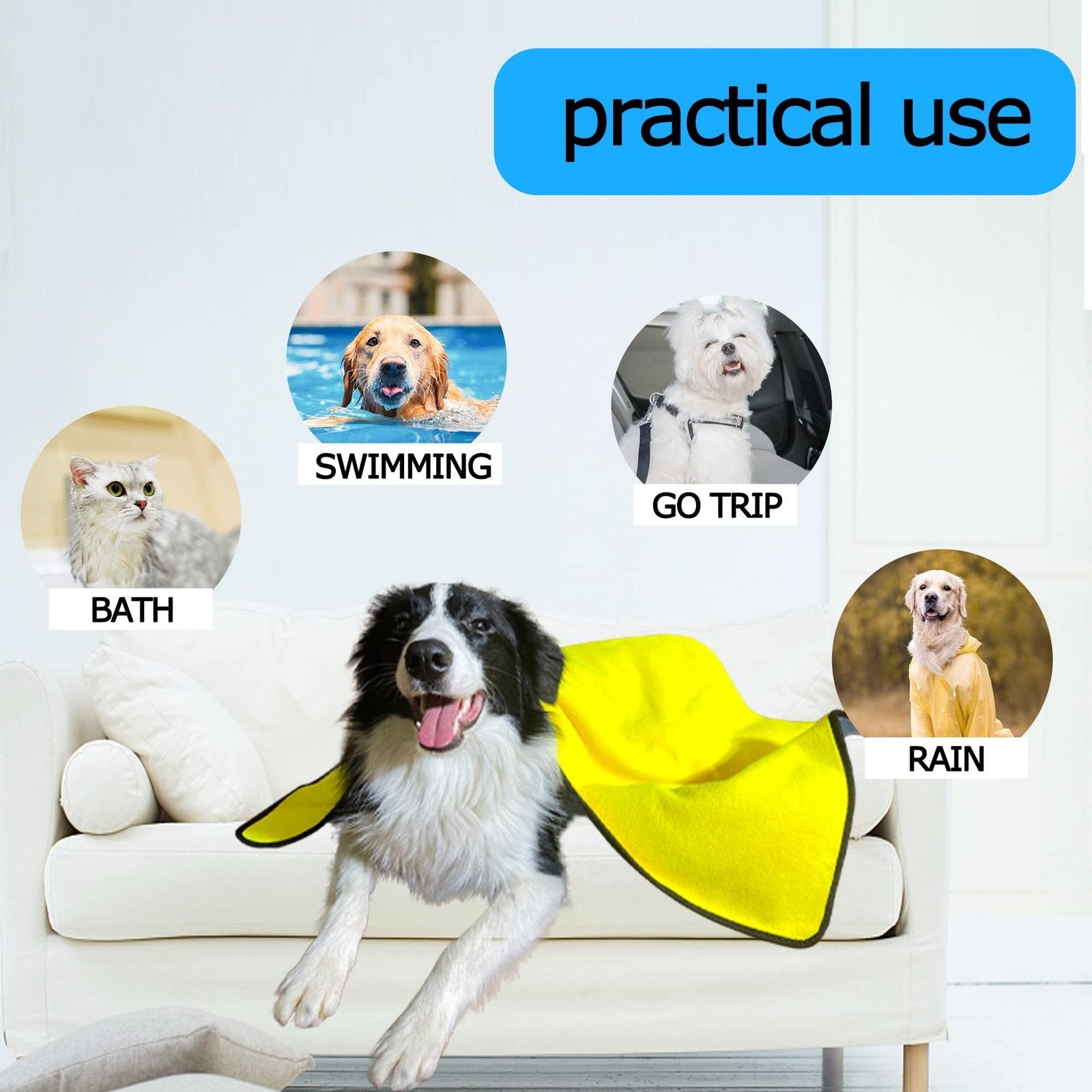 Dog Towels For Drying Dogs Drying Towel Dog Bath Towel, Quick-drying Pet Dog And Cat Towels Soft Fiber Towels Robe Super Absorbent Quick Drying Soft Microfiber Pet Towel For Dogs, Cats Yellow image 2