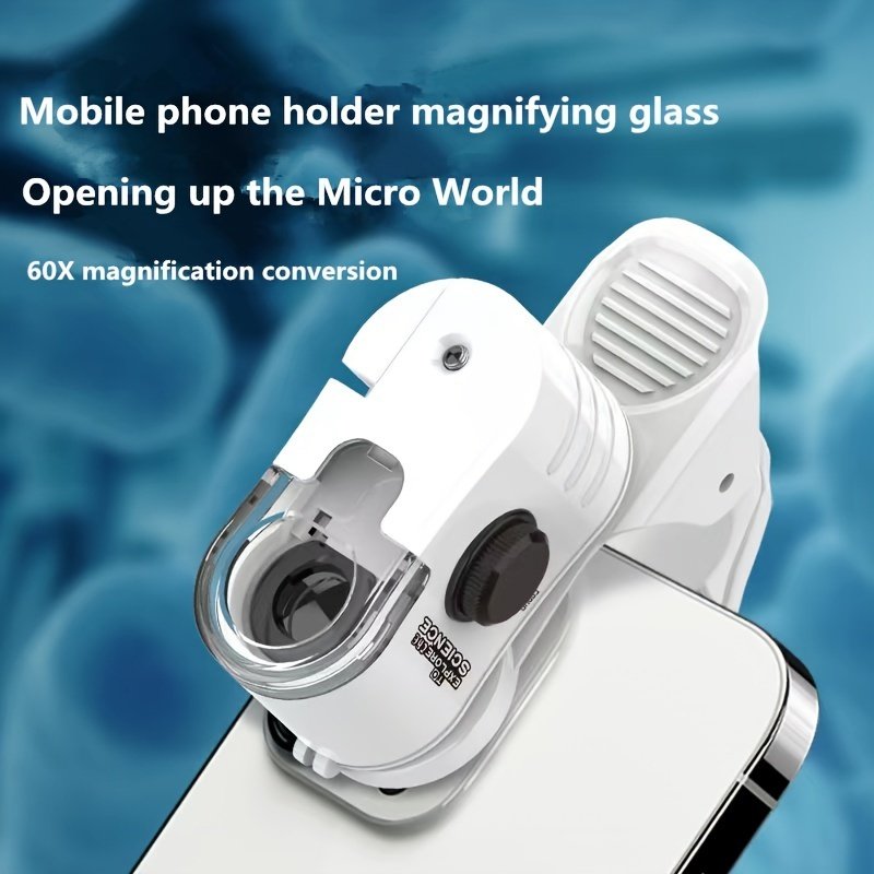 Mini Mobile Phone Microscope, 60x Pocket Microscope, Handheld Portable LED Lighted Magnification Endoscope With A Mobile Phone Adapter Clip image 1