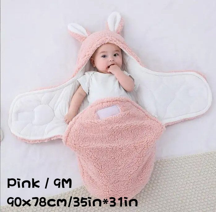 Super Soft Baby Sleeping Bag Fluffy Fleece Newborn Blanket Swaddle Blankets, Unisex Baby Wrap For Newborn Baby Boys Girls With Head-Protecting &amp; Head-Supporting Function, Wearable Swaddle Sleep Sack - Pink, 9M image