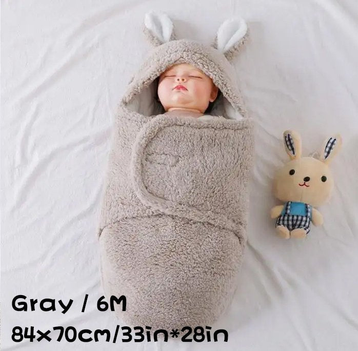 Super Soft Baby Sleeping Bag Fluffy Fleece Newborn Blanket Swaddle Blankets, Unisex Baby Wrap For Newborn Baby Boys Girls With Head-Protecting &amp; Head-Supporting Function, Wearable Swaddle Sleep Sack - Gray, 6M image