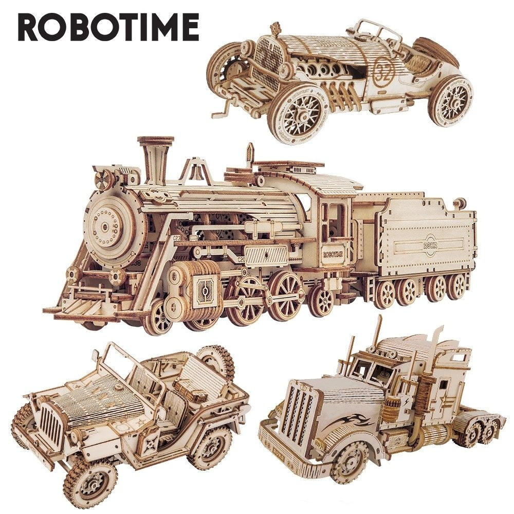 Robotime ROKR Train Model 3D Wooden Puzzle Toy Assembly Locomotive Model Building Kits for Children Kids Birthday Christmas Gift image 0