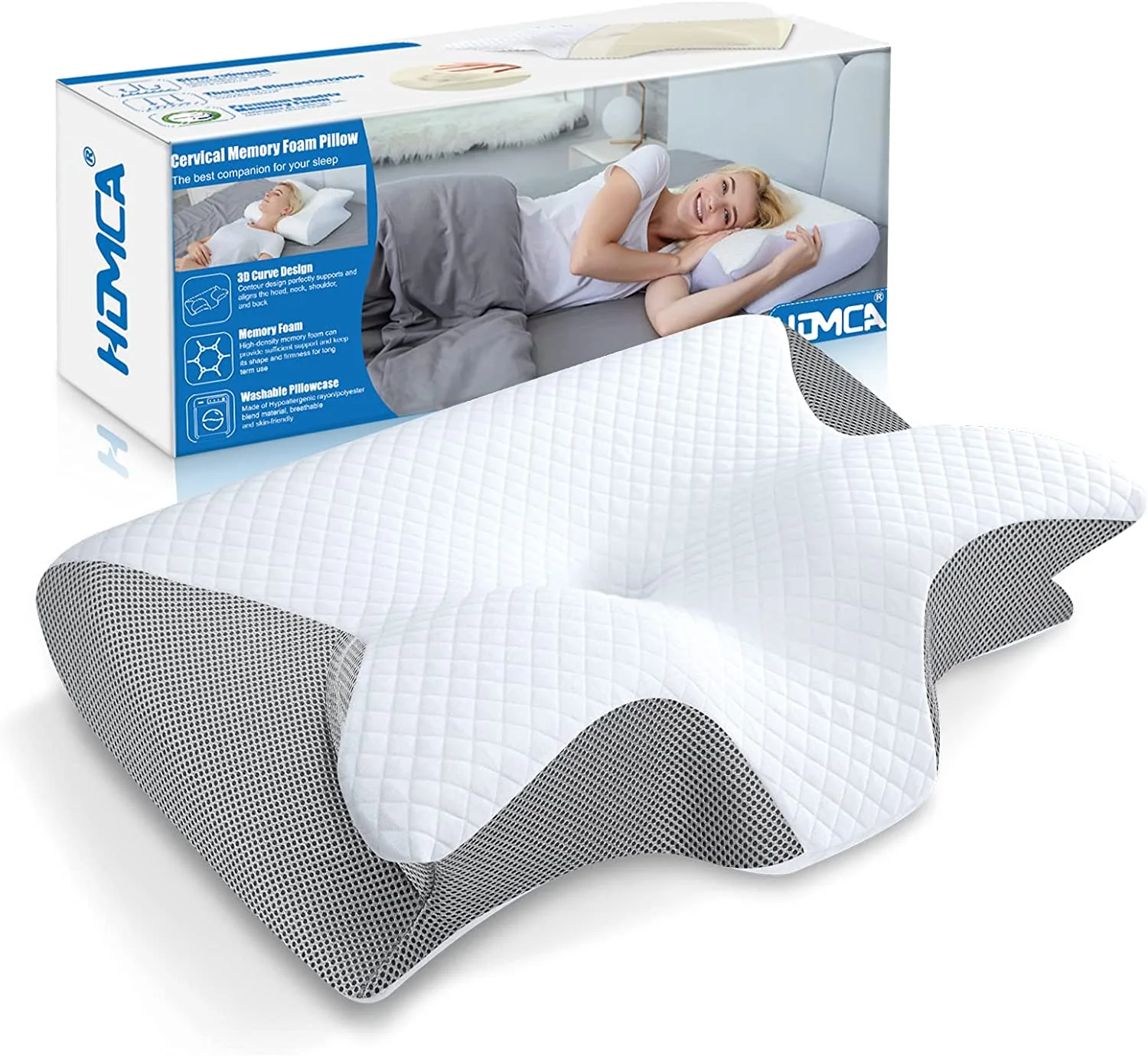 Memory Foam Cervical Sleeping Pillow, 2 in 1 Ergonomic Contour Orthopedic Pillow for Neck Pain, Contoured Support Pillows for Side Back Stomach Sleepers 3.3 Lb （Gray) - Gray image