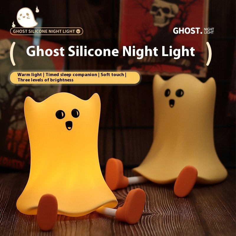 Halloween Silicone Ghost Shaped Bedside Lamp With Touch Control Soft Glow For Water-resistant Decoration image 4