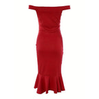2025 Women's Solid Color Ruffled High-Slit Bodycon Dress Sparkling Off-Shoulder Party Dress For Summer image 1