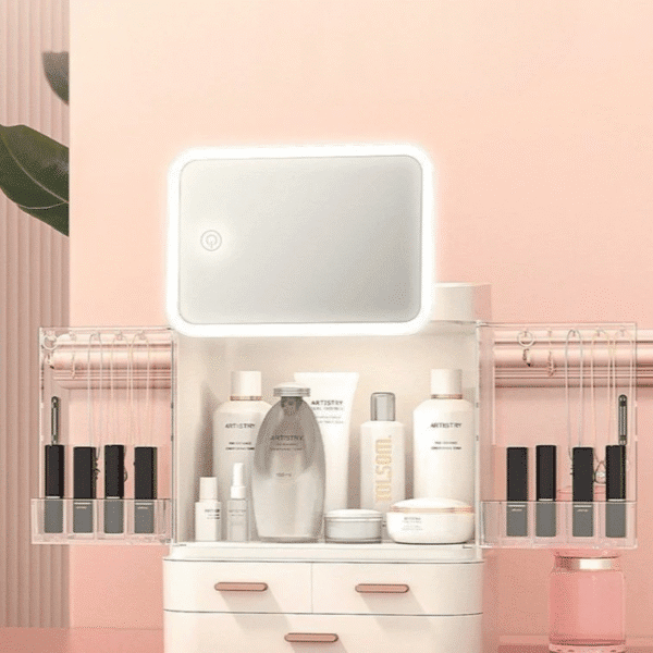 All-In-One Organizer with Led Mirror for Makeup Skincare & Accessories