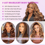 Ombre Lace Front Wig Human Hair 4/27 13X4 HD Body Wave Highlight Lace Front Wig Human Hair Pre Plucked with Baby Hair 180% Density Glueless Lace Front Wigs Human Hair 20Inch - Image 4
