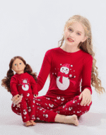 Girls Matching Doll&Toddler 4 Piece Cotton Pajamas Toddler Christmas Sleepwear - Image 2