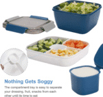 Salad Lunch Container to Go, 52-Oz Salad Bowls with 3 Compartments, Salad Dressings Container for Salad Toppings, Snacks, Men, Women (Blue) - Image 5