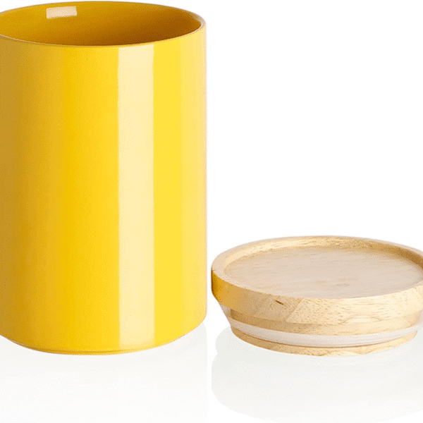Kitchen Canisters Ceramic Food Storage Jar, Stackable Containers with Airtight Seal Wooden Lid for Serving Coffee Bean, Flour, Tea, Cookies and More - 58 Fl Oz(Yellow)