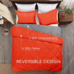 Queen Comforter Set - Orange Comforter Set Queen, Reversible Bed Comforter Queen Set for All Seasons, Flame/Charcoal Gray, 1 Comforter (88"X92") and 2 Pillow Shams (20"X26"+2") - Image 3