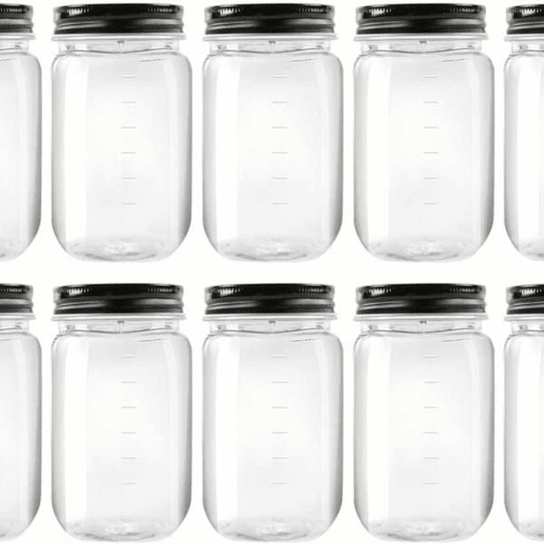 16 Ounce Clear Plastic Jars with Black Lids - Refillable round Clear Containers Clear Jars Storage Containers for Kitchen & Household Storage - BPA Free (10 Pack)