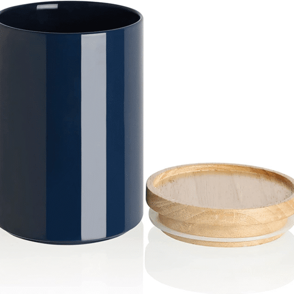 Kitchen Canisters Ceramic Food Storage Jar, Stackable Containers with Airtight Seal Wooden Lid for Serving Coffee Bean, Flour, Tea, Cookies and More - 58 Fl Oz(Navy)