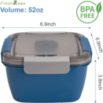 Salad Lunch Container to Go, 52-Oz Salad Bowls with 3 Compartments, Salad Dressings Container for Salad Toppings, Snacks, Men, Women (Blue) - Image 2