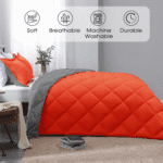 Queen Comforter Set - Orange Comforter Set Queen, Reversible Bed Comforter Queen Set for All Seasons, Flame/Charcoal Gray, 1 Comforter (88"X92") and 2 Pillow Shams (20"X26"+2") - Image 2