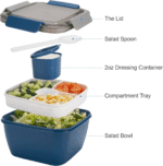 Salad Lunch Container to Go, 52-Oz Salad Bowls with 3 Compartments, Salad Dressings Container for Salad Toppings, Snacks, Men, Women (Blue) - Image 3