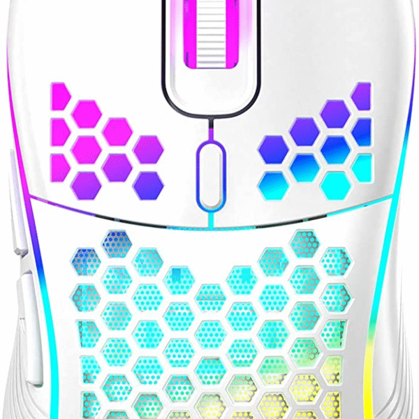 Honeycomb Wired Gaming Mouse with RGB On/Off Switch, 7200 Adjustable DPI, Ergonomic Lightweight Design & High Precision Sensor for Pc/Mac Gamers (White)