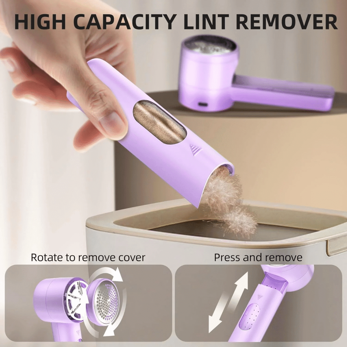 Fabric Shaver, Lint Remover Rechargeable, Electric Portable Sweater Defuzzer with 3 Speeds, 6 Leaf Blades, Digital LED Display to Remove Pilling for Clothes, Furniture, Sweater, Couch, Blanket - Image 9