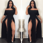 Women Sexy Slash Neck Maxi Dress Solid Color High Slit Formal Party Dress Fashion Slim Summer Dress Vestido De Mulher - Image 4