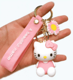 PVC Keychain 3D Cartoon Kitty Cat Key Chain for Girls Women Gifts School Bag Accessories (Pink)