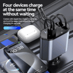 Retractable Car Charger, 4 in 1 Fast Charging Car Charger 120W, Retractable Cable and 2 USB Ports Car Charger Adapter Compatible - Image 4