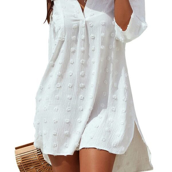 Summer Swimsuit Coverups for Womens Chiffon Bikini Swimwear Beach Cover-Ups Ladies Loose Pom Pom Shirt Dress