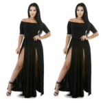 Women Sexy Slash Neck Maxi Dress Solid Color High Slit Formal Party Dress Fashion Slim Summer Dress Vestido De Mulher - Image 3