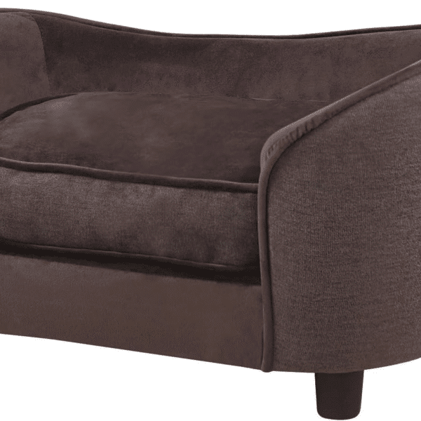 Pet Sofa Bed, Velvet & Linen Fabric Pet Couch Chair with Removeable & Washable Cushion for Small Dogs Cats (Brown)