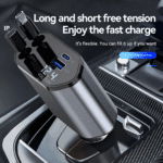 Retractable Car Charger, 4 in 1 Fast Charging Car Charger 120W, Retractable Cable and 2 USB Ports Car Charger Adapter Compatible - Image 2